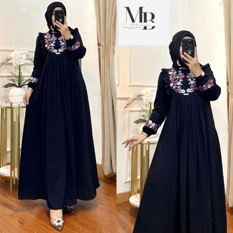 BRONIAGAID GAMIS BORDIR BUNGA TIMBUL BAHAN CRINKLE/GAMIS AZIZAH MEWAH TERBARU TERMURAH PREMIUM
