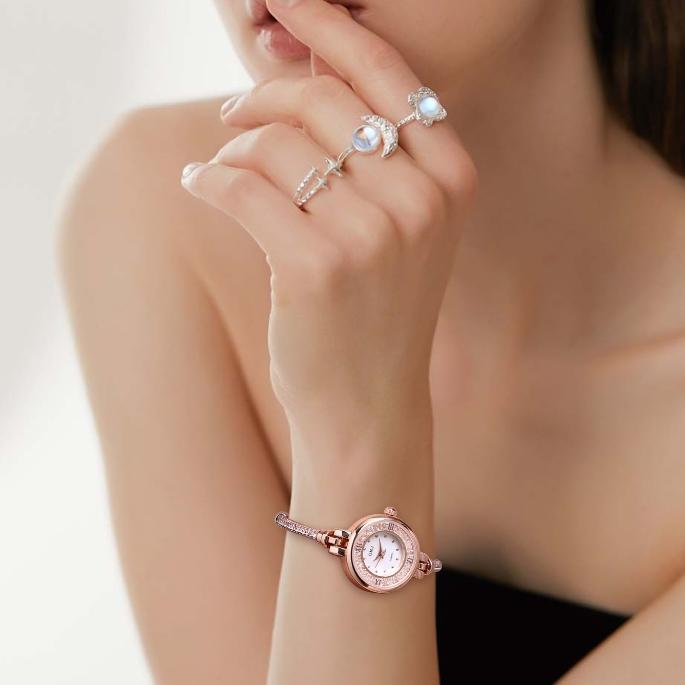Best Deals Omj G037 Jam Tangan Serut Wanita Berlian Rose Gold Gelang Strap Dapat Disesuaikan Sendiri