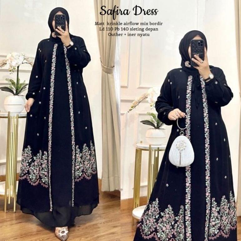 OFFICIAL Gamis Jumbo Safira Dress Gamis Cringkel Airflow Terbaru Dress Green sage Gamis Abaya Turky 