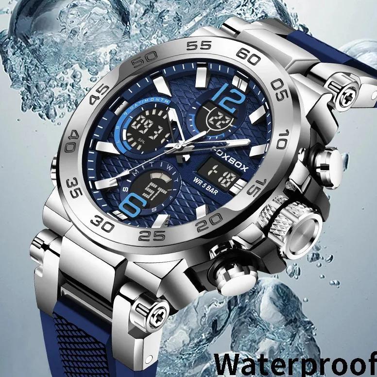 FLASH SALE FOXBOX Jam Tangan Pria Anti Air Original LIGE Digital Analog Asli Tali Silikon Jam Tangan