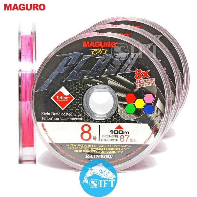 Senar MAGURO FLASH 8X RAINBOW 100M | Benang tali pancing PE teflon IFT