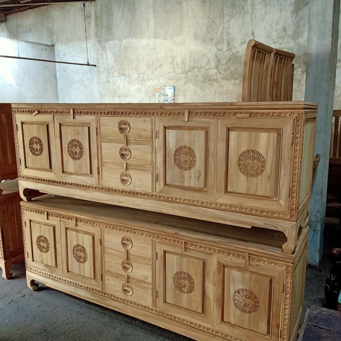 meja bufet tv ukir cina kayu jati mentah mebel jepara