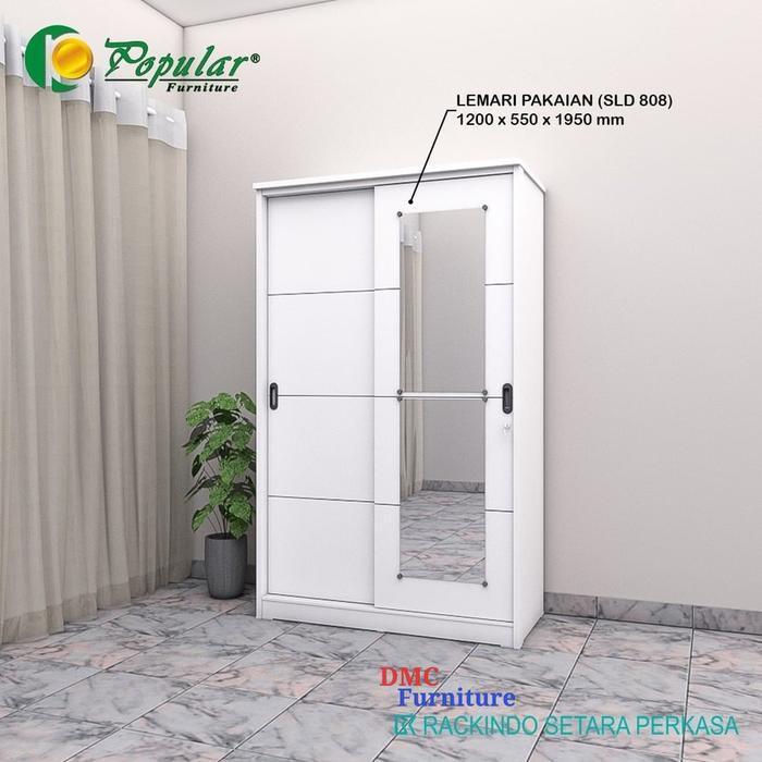 Lemari Baju 2 Pintu Sliding 120 Lemari Pintu Geser Putih GRAVER