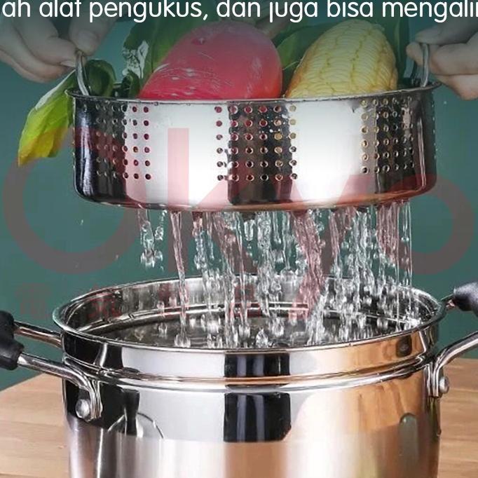 Omicko Panci Kukusan Tutup Kaca Ukuran Besar Panci Kukus 2 Susun Panci Kukus Stainless Steel Dandang