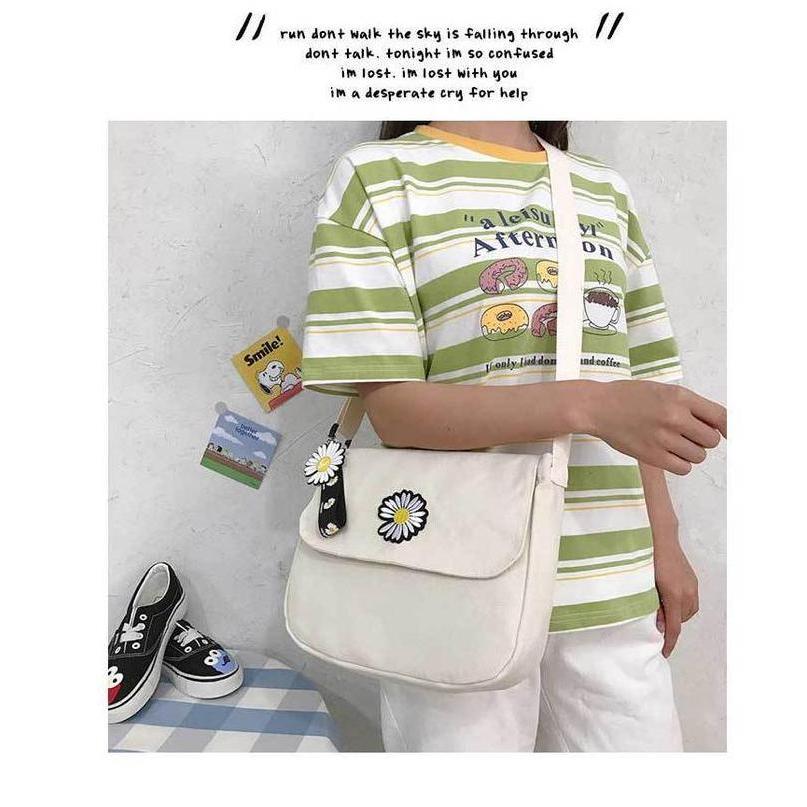 TC-111 tas canvas wanita selempang bunga sekolah kampus