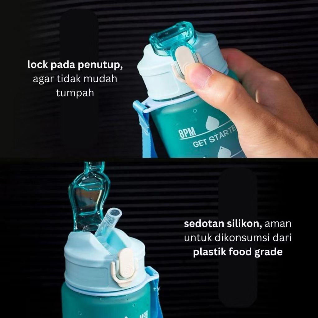Botol Minum 1 Liter Bening Transparan / Botol Air Minum Anak Sekolah Sedotan Anti Bocor
