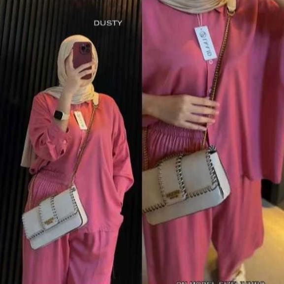 LIMITED One Set Polos Oversize Terbaru Rayon Twill Premium Setelan Kemeja Kulot Wanita Kekinian