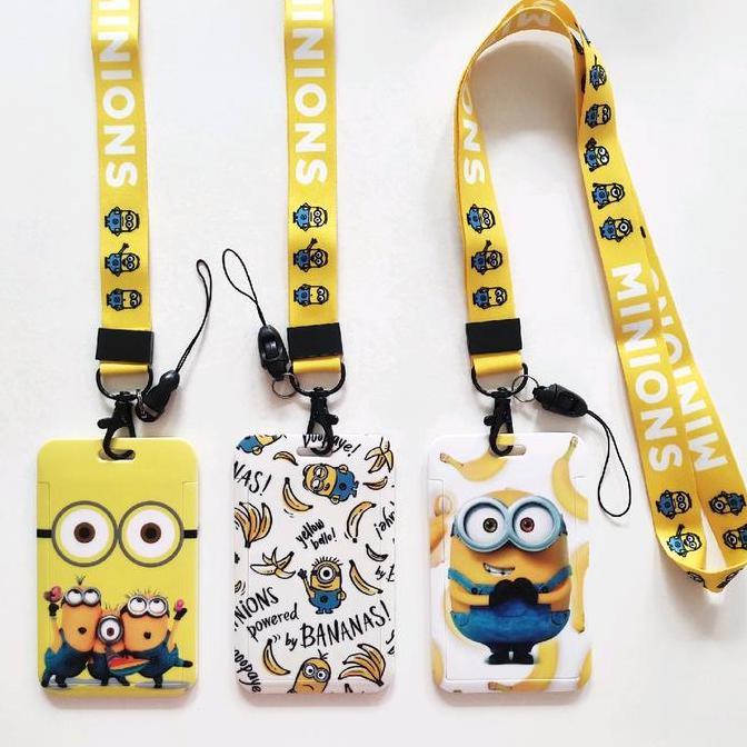 ID Card Holder Name Tag Lanyard / Kalung Wadah Kartu Identitas Kuning Minion Kartun Lucu Plastik Pla