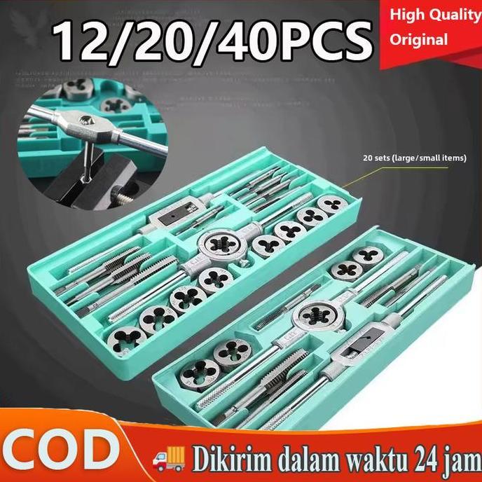 FOWERLEB COD12/20/40PCSHand Tap Set / Tap Die Set / Tap Ulir Dart Mur Baut Alat Senai Tap Die Set Al