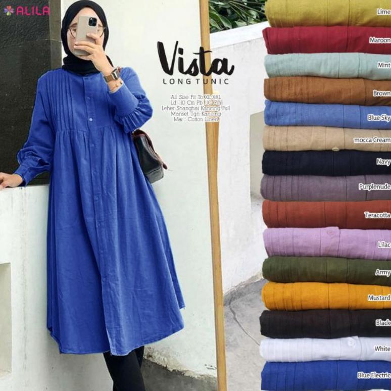 Exclusive Vista Long Tunik Bahan Cotton Linen Import Ori Berlabel Alila/Long Tunik Katun Polos Ld 11
