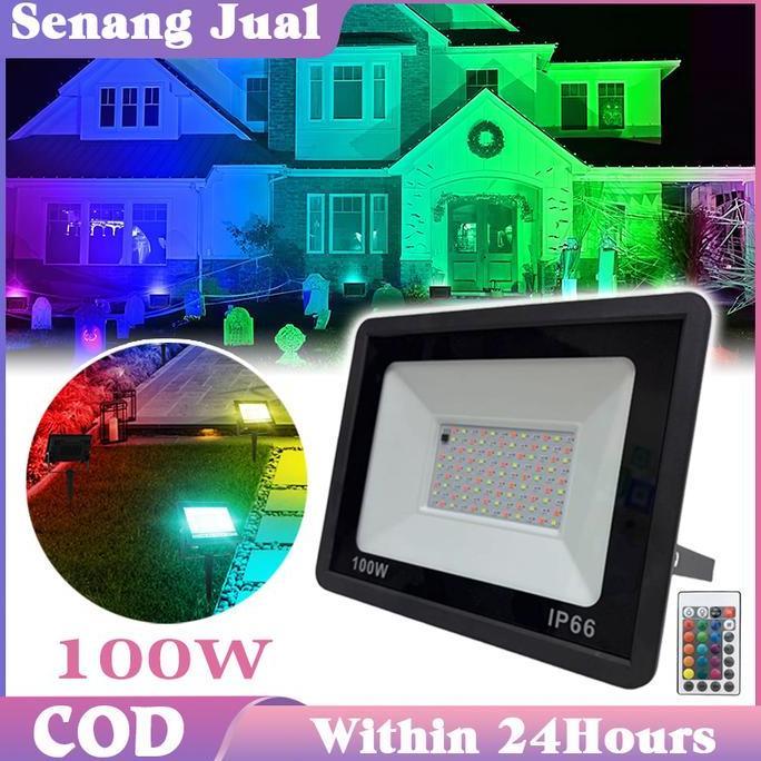 AWAYESH Outdoor Taman Rgb Slim Warna Warni / Lampu Sorot Rgb Warna Warni Led 100w