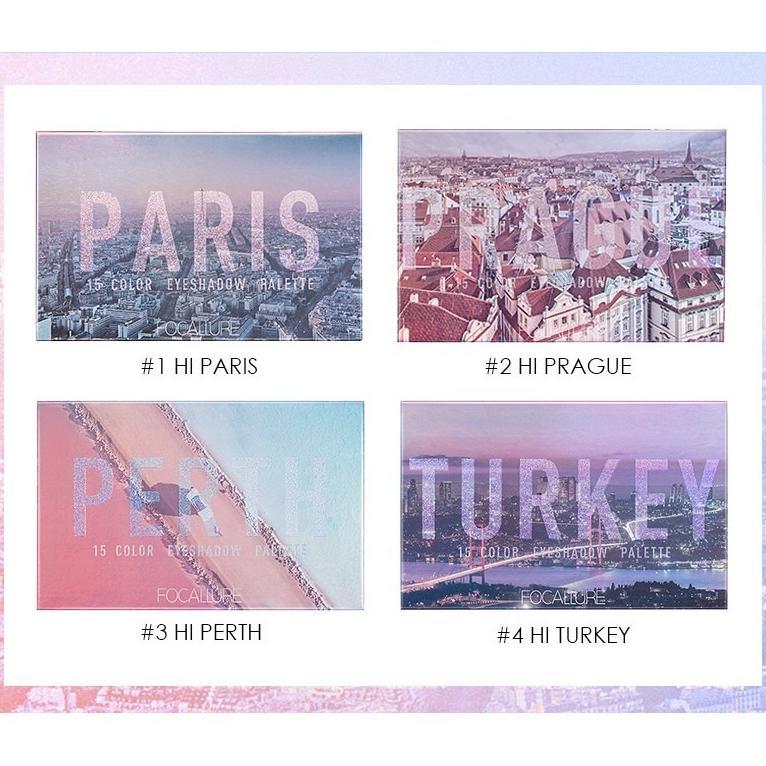 NEW (READY & ORI) Focallure Eyeshadow Pallete GO TRAVEL 15 Colors PARIS TURKEY PRAGUE PERTH TOKYO FA