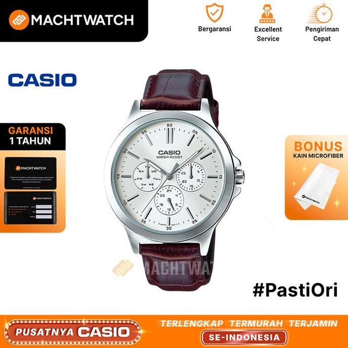 Jam Tangan Pria Analog Casio Standard MTP-V300L-7AUDF MTPV300 MTP-V300L Silver Dial Brown Leather St