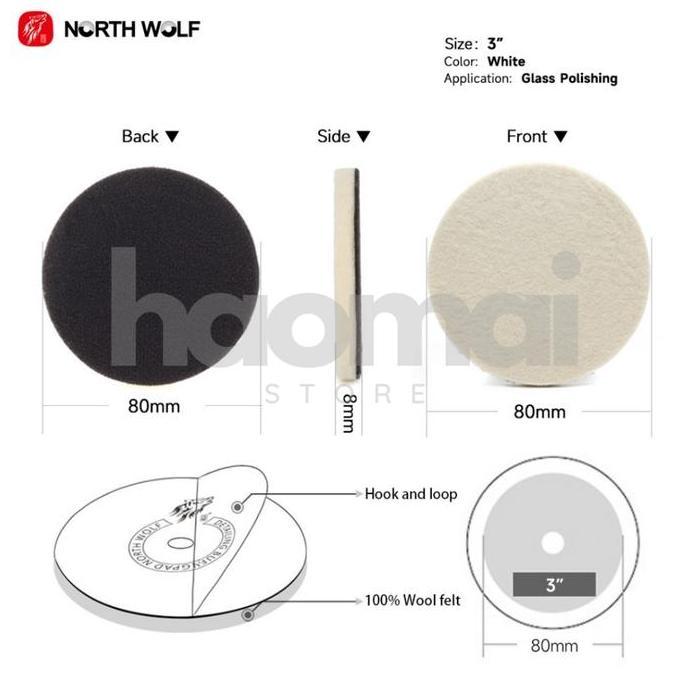 Promo Northwolf Glass Felt Polishing Pad 80mm felt disc pad poles kaca Diskon