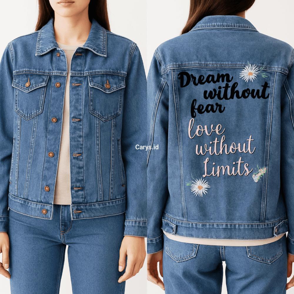 RECOMMENDED CARYS - Jaket Wanita Vintage Denim Jeans Premium Bordir Tulisan