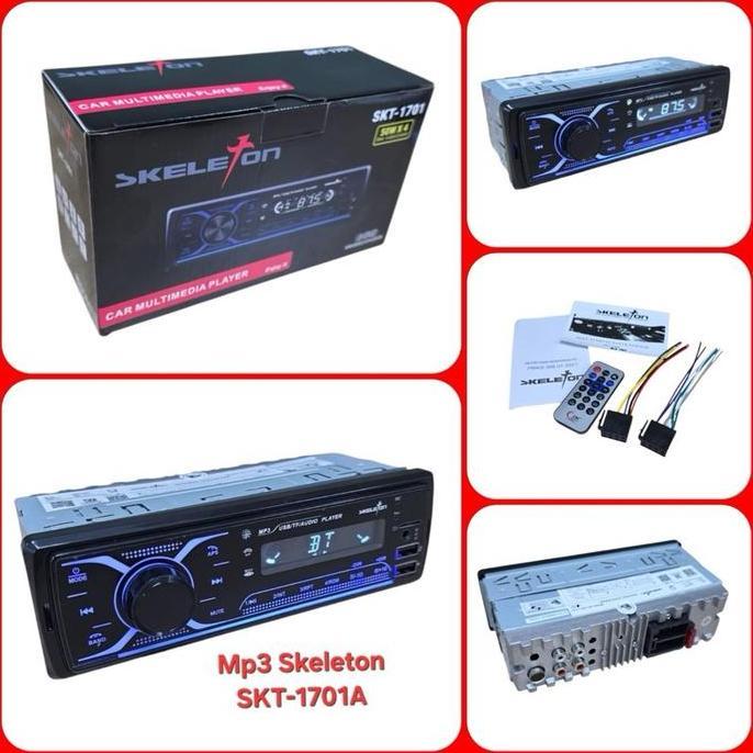 BEBAS ONGKIR - HEAD UNIT TAPE MOBIL SINGLE DIN MP3 SKELETON SKT-1701 / SKT 1701 2 USB SLOT Bluetooth