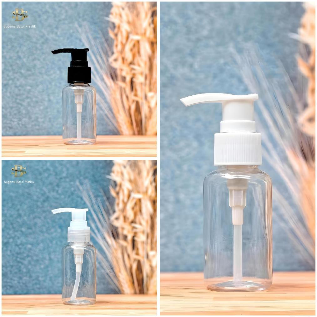 BIG PROMO Botol Pump 60ml Bening / Botol Plastik 60 Ml Pet Kecil Tutup Pump Lotion
