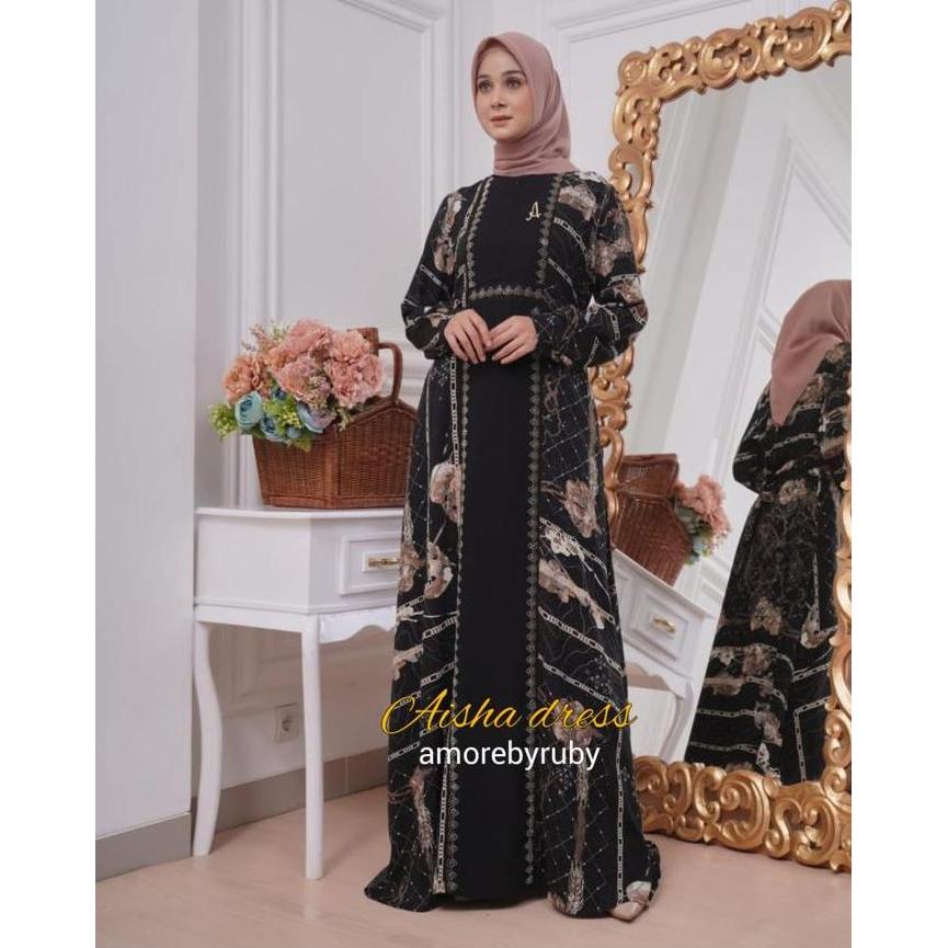 New Gamis Motif Simple Elegant Aisha Dress Amore By Ruby Gamis Kondangan Promo Lebaran