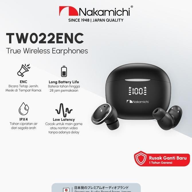Nakamichi Tw022 Enc Tws Earphone Full Bass Earbuds Bluetooth Ipx4 Anti Keringat