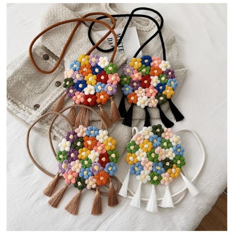 Flowerpuff Sling Crochet Bag-tas Rajut Bulat Selempang Panjang