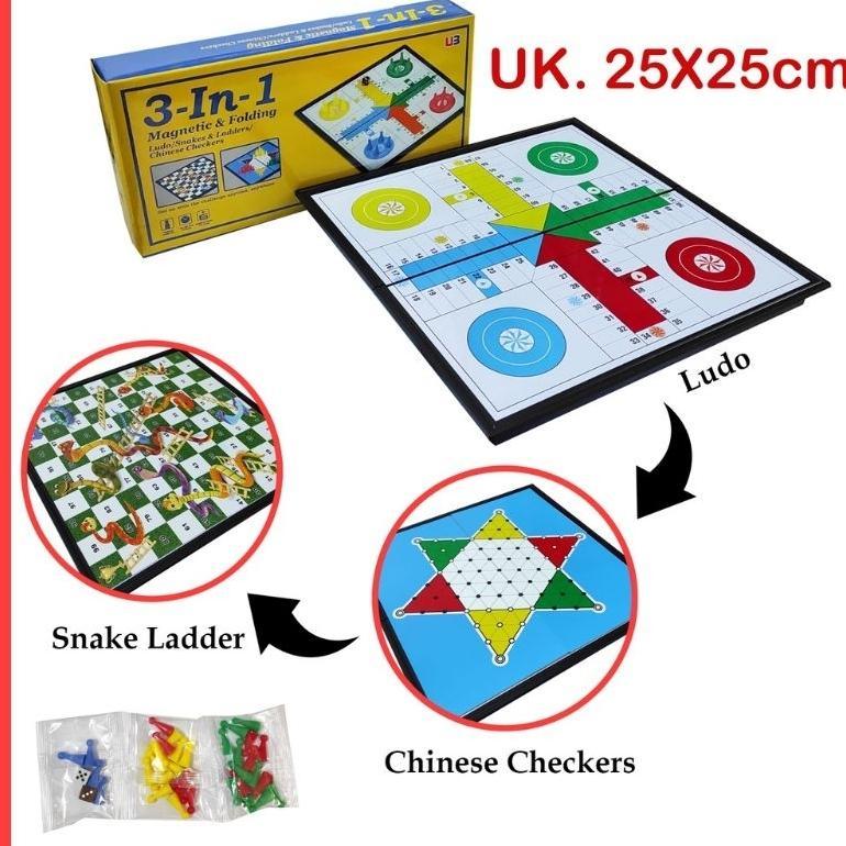 Ludo, Ular Tangga, Halma Magnet 3 In 1 Papan Lipat