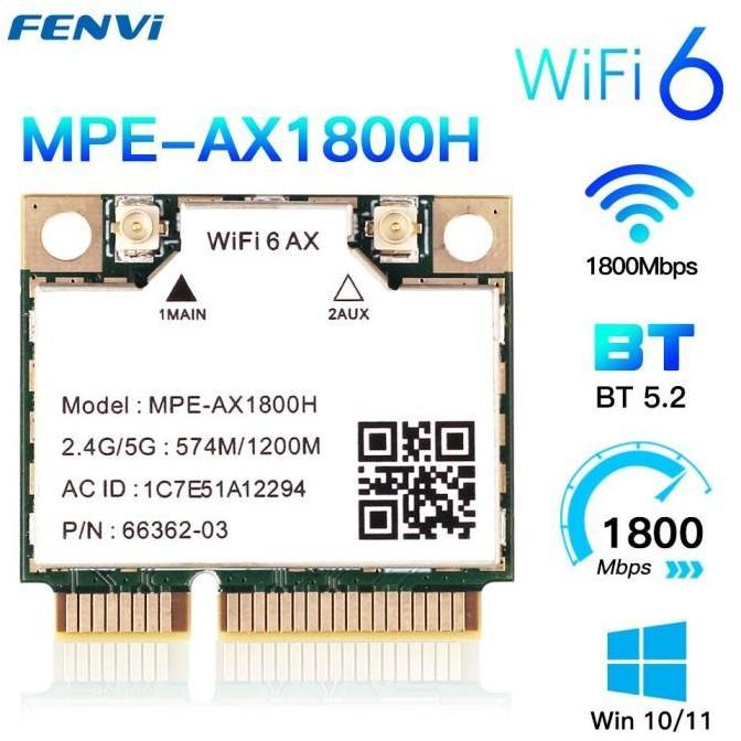 Wifi 6 Card Wireless MT7921 BT 5.2 mini pcie 5ghz dual band AC AX