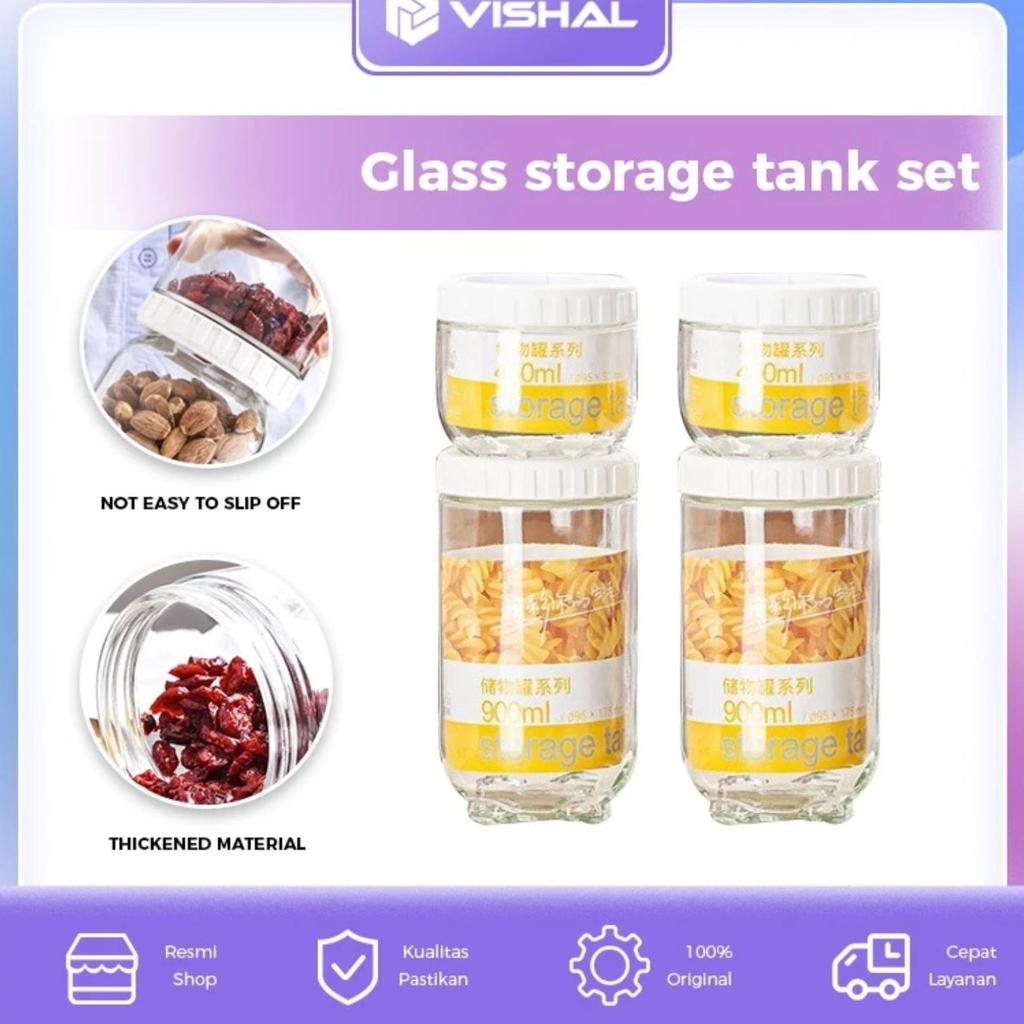 Toples Kaca Set  4 In 1 Canister - Toples Satuan / Seal Snack Jar / Toples