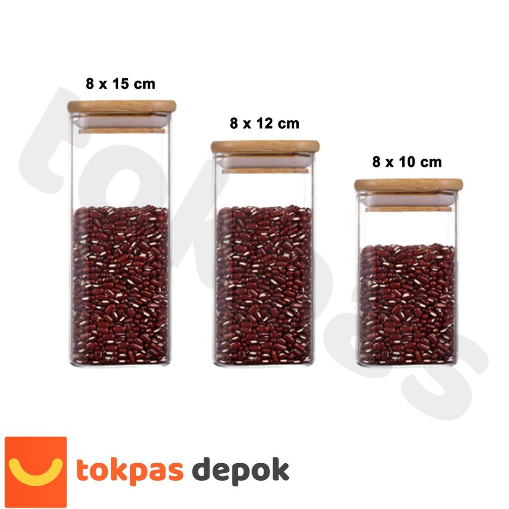 Toples Lebaran Toples Kaca Persegi Polos Tutup Kayu Medium Kedap Udara My Home Medium