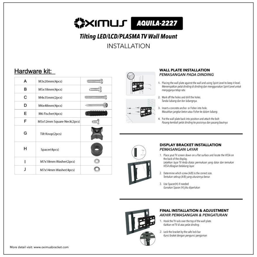 CUCI GUDANG BRACKET TV Tilt LCD LED TV 14" - 42" OXIMUS AQUILA 2227