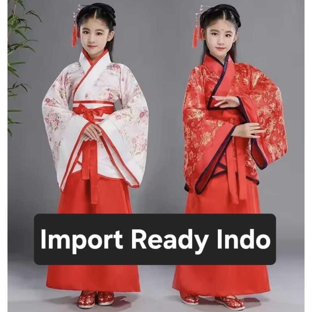 BEST SELLER Kostum hanfu baju tradisional cina china cheongsam imlek import merah putih motif bunga 