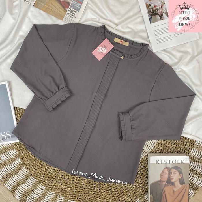 Bisa Cod - Imj Shakilla Lilac Blouse Premium Baju Atasan Wanita Lengan Panjang All Size Fit To Xxl