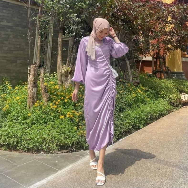 Dress Gamis Serut Fuji Satin Silk Kondangan Remaja Hajatan