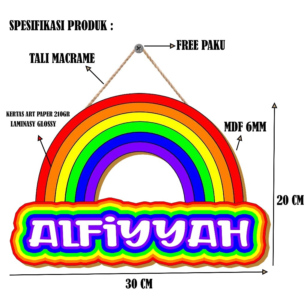 Custom Nama Ukiran Motif Rainbow Papan Gantungan Dekorasi Rumah Poster Kayu Wall Decor