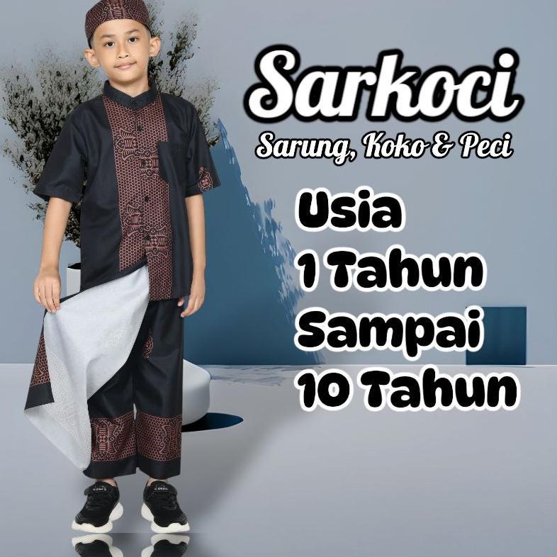 MURAH SETELAN BAJU KOKO PECI ANAK LAKI-LAKI MUSLIM SARKOCI BATIK PEKALONGAN USIA 3-10 TAHUN