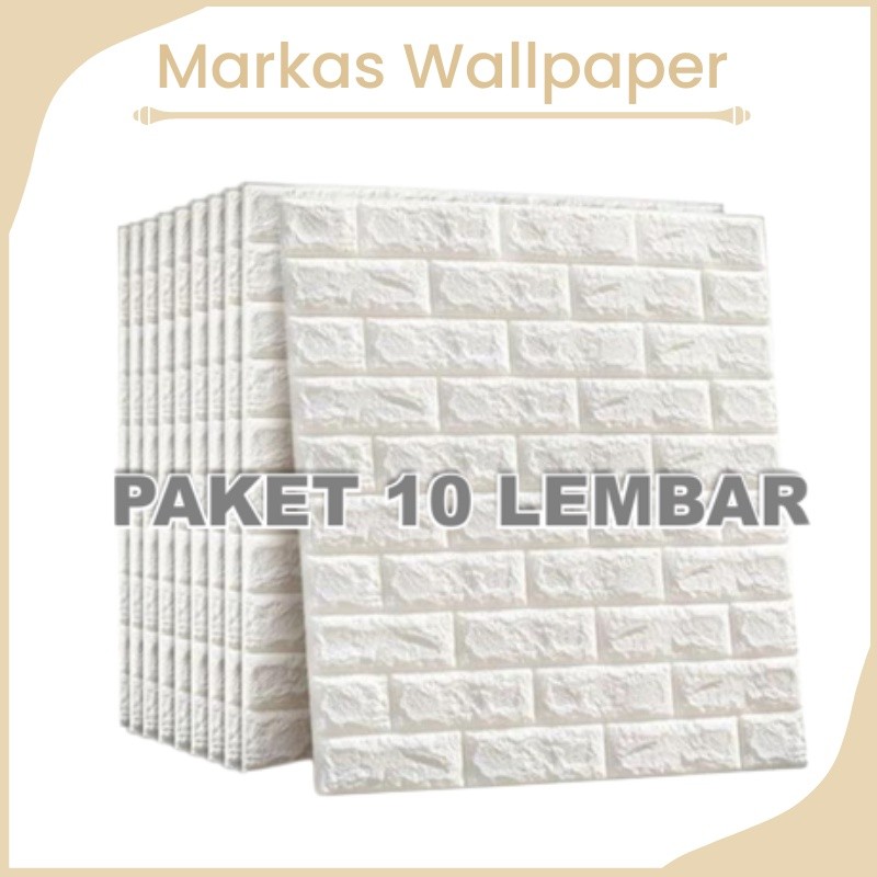 Paket 10 Lembar Wallpaper Dinding 3D Foam Wallpaper Dinding Brick Foam Batu Bata 38Cm X 70Cm Markas 