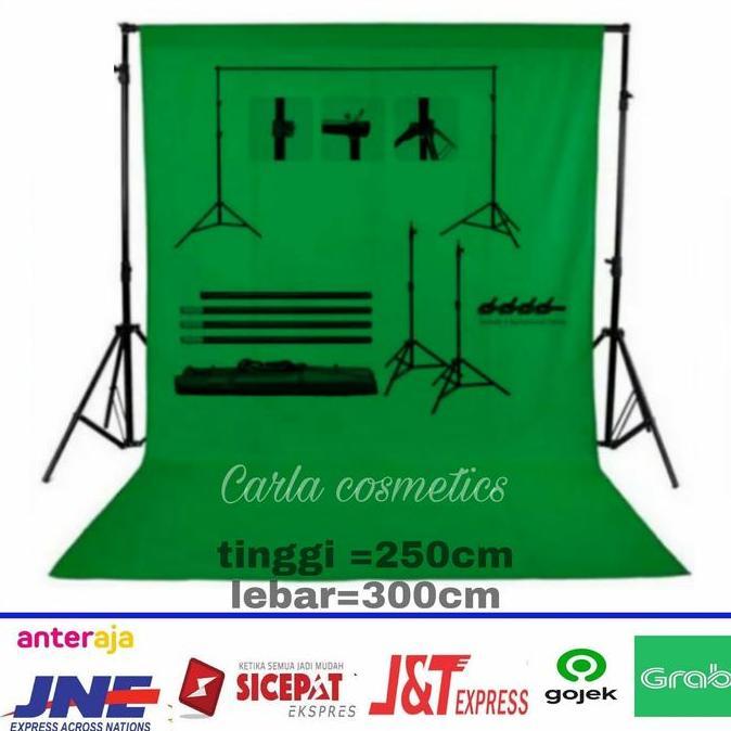 NEW paket lengkap green screen(background hijau) 3x6M + stand 250x300cm