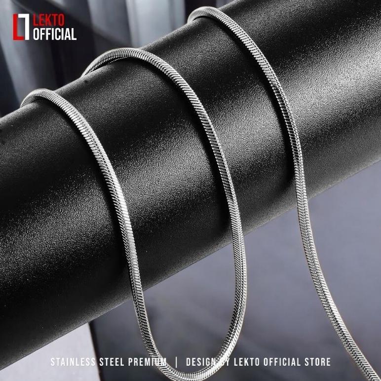 HEMAT KALUNG TITANIUM PRIA ANTI KARAT SILVER ASLI ORIGINAL WANITA PERAK PUTIH MODEL KOTAK KALUNG MON