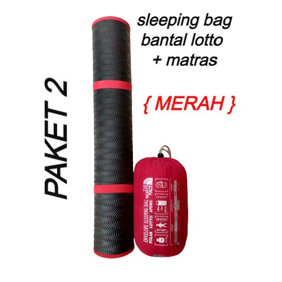 Paket Sleeping Bag Bantal Lotto + Matras Karet 60X180 - Sleeping Bag Matras - Paket Matras Dan Sleep