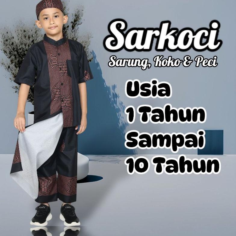 100% AMAN Setelan Baju koko Peci Anak Laki-laki Muslim Sarkoci Batik Pekalongan Usia 3-10 Tahun