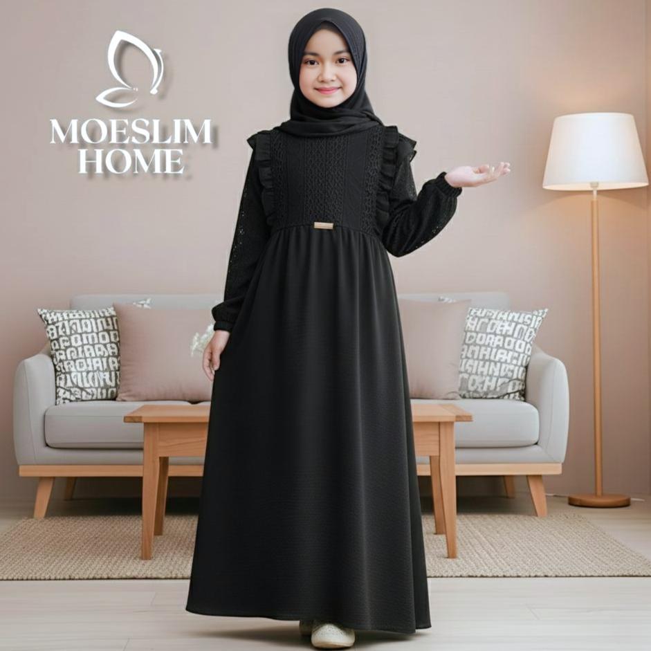 MURAH Gamis Anak Set Hijab 5-13 Tahun Bahan Crinkle AIrflow Import Mix Brukat Malika Gamis Lebaran G