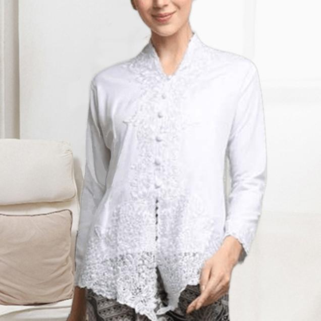 Amyma Kebaya Warna Putih Encim Modern Lengan Panjang Premium Mewah