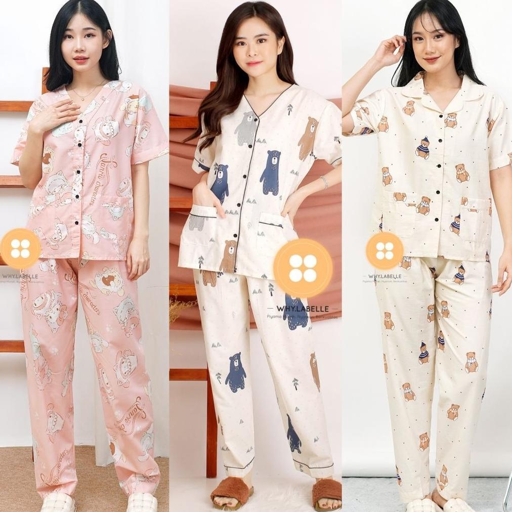 FLASH SALE WHY.LABELLE SETELAN BAJU TIDUR PIYAMA KATUN JEPANG CELANA PANJANG