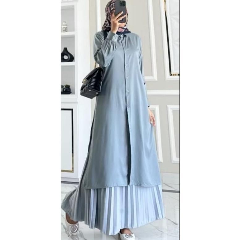 TERLARIS GAMIS TUNIK BIRU LENGAN PANJANG ALLSIZE STANDARD LD 110 ALLSIZE JUMBO LD 120 TERBARU