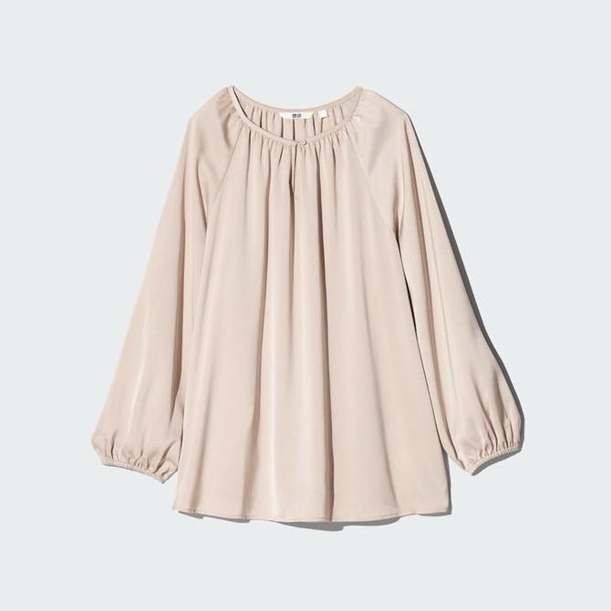 Uniqlo Blus Satin Uniqlo Blus Satin Gathered Wanita Lengan Panjang Store