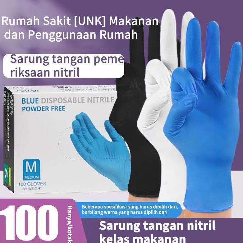 Ready 100pcs Biru Sarung Tangan Nitrile /S-M-L-X Sarung Tangan Medis/Sarung Tangan Latex/Sarung Tang