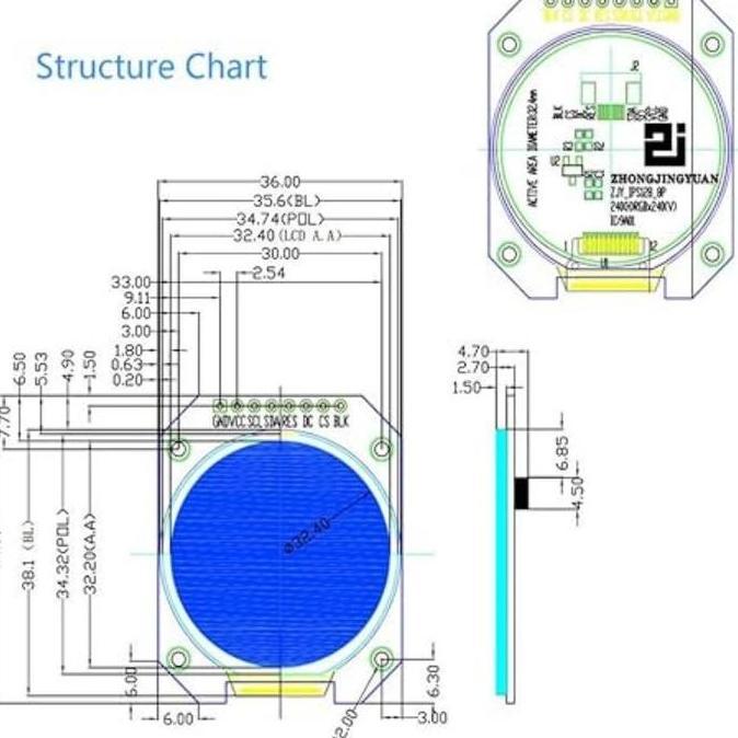 GUNEMANE Lcd Tft Display 1.28 Inch Layar Tft Bulat Lcd Display Module Gc9a01 240x240