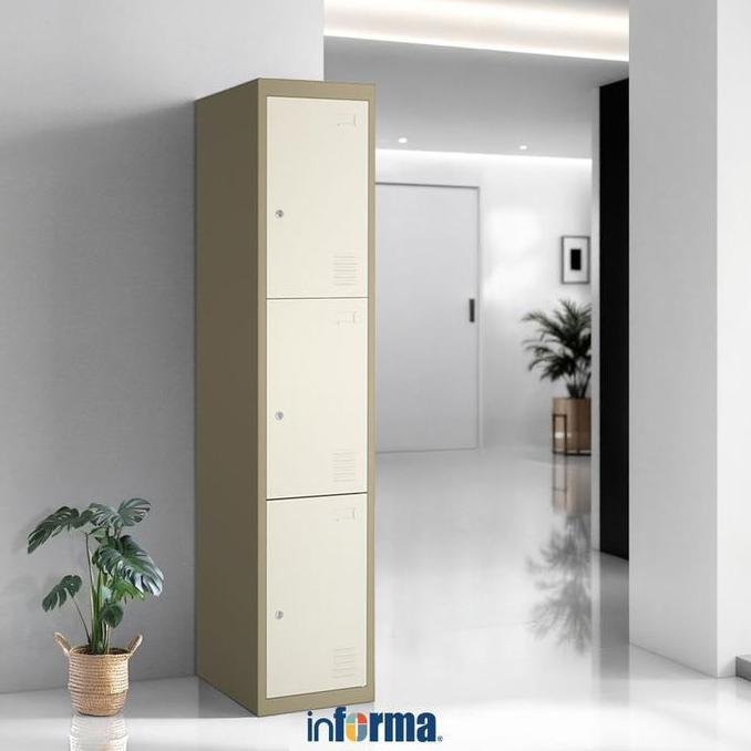 Informa Kiev Loker Besi 3 Pintu - Cokelat Muda Penyimpanan Barang Lemari Arsip Tempat Penitipan Rak 