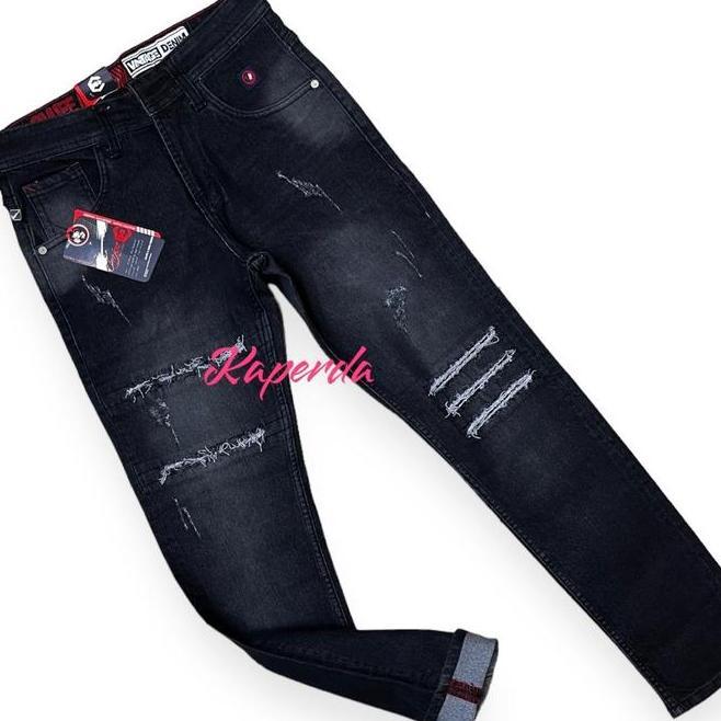 Cmjee Celana Panjang Cmjee Celana Panjang Jeans Hitam Pria Sobek Tidak Tembus