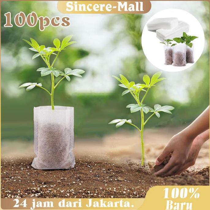 EZESJIT Polybag Semai Benih 100pcs Polibek Semai Cabe Non Woven Pot Biodegradable Polybag Tanaman