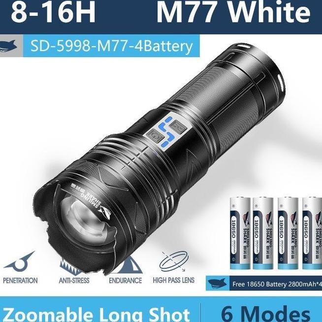 Senter Led Smiling Shark Sd-5998 M77 - Zoom Jarak Jauh -Charger Type C